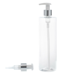 Botella 500 ml PET Transparente con Dosificador Ancho Plata Aluminio (24/410) - Botellas PET