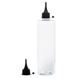 Botella 500 ml PET Transparente con Tapón Cánula Negra y Capuchón de Presión (24/410) - Botellas PET