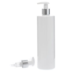 Botella 500 ml PET Blanco con Dosificador Plata (24/410) - Botellas PET