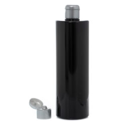 Botella 500 ml PET Negro con Tapón Bisagra Gris Plata (24/410) - Botellas PET