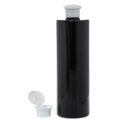 Botella 500 ml PET Negro con Tapón Bisagra Seta Blanco (24/410) - Botellas PET