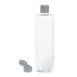 Botella 500 ml PET Transparente con Tapón Bisagra Gris Plata (24/410) - Botellas PET