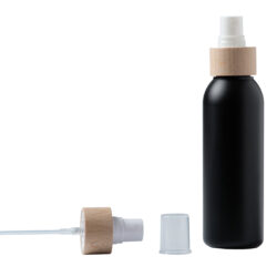 Botella 125 ml HDPE Negro con Vaporizador Blanco Funda de Madera (24/410) - Botellas HDPE
