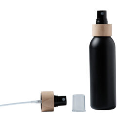 Botella 125 ml HDPE Negro con Vaporizador Negro Funda de Madera (24/410) - Botellas HDPE
