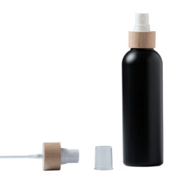Botella 200 ml HDPE Negro con Vaporizador Blanco Funda de Madera (24/410) - Botellas HDPE