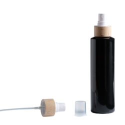 Botella 200 ml PET Negro con Vaporizador Blanco Funda de Madera (24/410) - Botellas PET