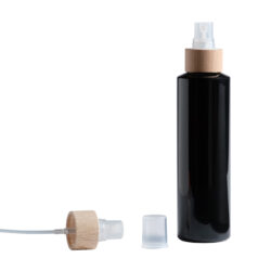 Botella 200 ml PET Negro con Vaporizador Traslúcido Funda de Madera (24/410) - Botellas PET