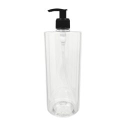 Botella 1.000 ml PET Transparente Hombro Recto con Dosificador Negro Rayado Estrecho (28/410) - Botellas