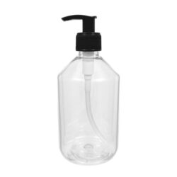 Botella 500 ml PET Transparente con Dosificador Negro Estrecho Rayado (28/410) - Botellas PET