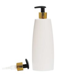 Botella Oval 400 ml HDPE Blanca Dosificador Negro Funda Aluminio Oro (24/410) - Botellas