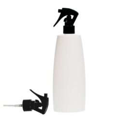 Botella Oval 400 ml HDPE Blanca con spray pistola Negra (24/410) - Botellas HDPE