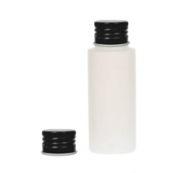 Botella 60 ml HDPE Traslúcido con Tapón Aluminio Negro (24/410) - Amenities