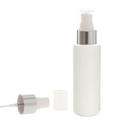 Botella 100 ml HDPE Blanco con Vaporizador Blanco Funda de Aluminio Plata (24/410) - Botellas HDPE