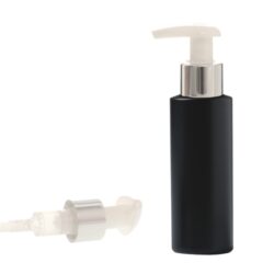 Botella 100 ml HDPE Negro con Dosificador Blanco Funda Aluminio Plata (24/410) - Botellas HDPE