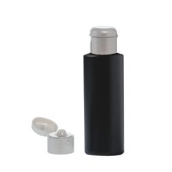 Botella 100 ml HDPE Negro con Tapón Bisagra Gris Plata (24/410) - Botellas HDPE