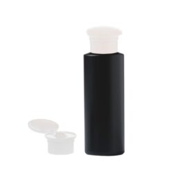 Botella 100 ml HDPE Negro con Tapón Bisagra Seta Blanco (24/410) - Botellas HDPE