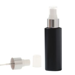 Botella 100 ml HDPE Negro con Vaporizador Blanco Funda Aluminio Plata (24/410) - Botellas HDPE
