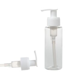 Botella 100 ml PET Transparente con Dosificador Estrecho Blanco (24/410) - Botellas PET