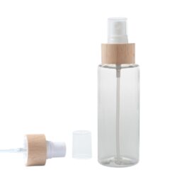 Botella 100 ml PET Transparente con Vaporizador Blanco Funda de Madera (24/410) - Botellas PET