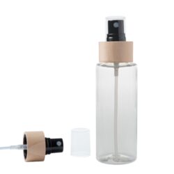 Botella 100 ml PET Transparente con Vaporizador Negro Funda de Madera (24/410) - Botellas PET