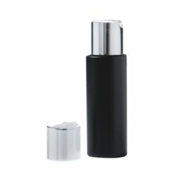 Botella 100 ml HDPE Negro con Tapón Disc-top Blanco Funda Aluminio (24/410) - Botellas HDPE