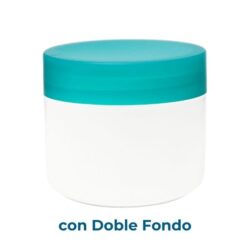 Tarro 200 ml Doble Fondo Blanco con Tapa Verde Claro Ø 90 (Base, Tapa y Obturador) - Tarros de PP