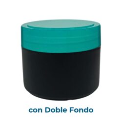 Tarro 200 ml Doble Fondo Negro con Tapa Verde Brillo Apilable Ø 90 (Base, Tapa y Obturador) - Tarros de PP