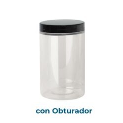 Tarro 400 ml PET Transparente de Ø 70 con Tapa Negra y Obturador (Base, Tapa y Obturador) - Tarros de PET