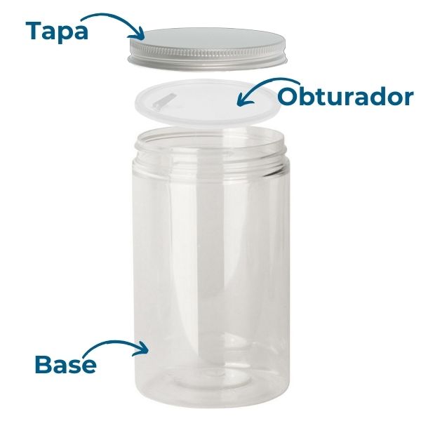 Tarro 400 ml PET Transparente con Tapa de Aluminio Ø 70 y Obturador (Base, Tapa con Oblea y Obturador) - Tarros de PET - Foto 2
