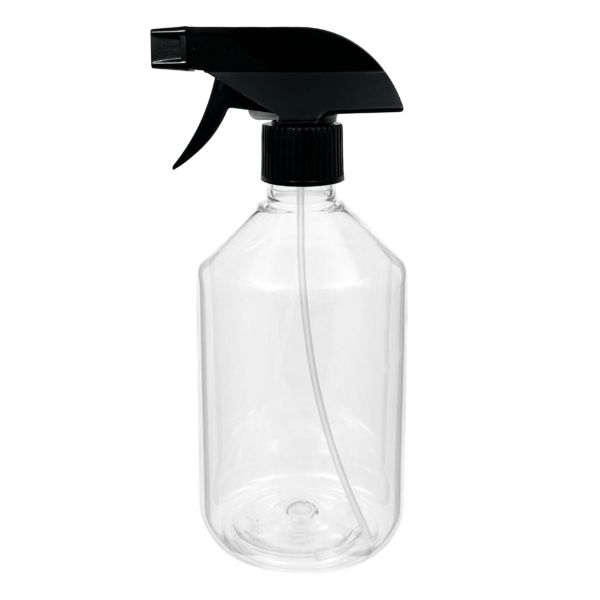 Botella 500 ml PET Transparente con Spray Pistola Negro (28/410) - Botellas PET