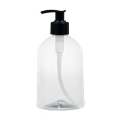 Botella 500 ml PET Campana Transparente con Dosificador Estrecho Negro Rayado (28/410) - Botellas PET