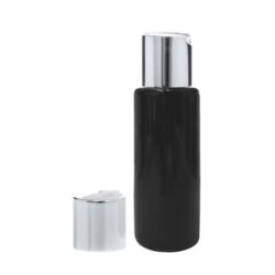 Botella 100 ml PET Negro con Tapón Disc-Top Plata (24/410) - Botellas PET