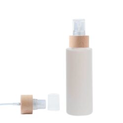 Botella 125 ml HDPE Blanco Recta con Vaporizador Traslúcido Funda de Madera (24/410) - Botellas HDPE