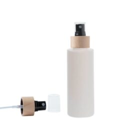 Botella 125 ml HDPE Blanco Recta con Vaporizador Negro Funda de Madera (24/410) - Botellas HDPE