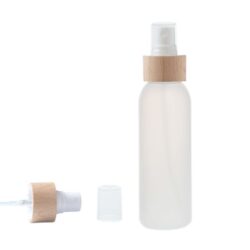Botella 125 ml HDPE Traslúcido con Vaporizador Blanco Funda Madera (24/410) - Botellas HDPE