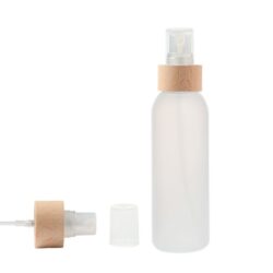 Botella 125 ml HDPE Traslúcido con Vaporizador Traslúcido Funda Madera (24/410) - Botellas HDPE