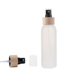 Botella 125 ml HDPE Traslúcido con Vaporizador Negro Funda Madera (24/410) - Botellas HDPE