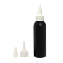 Botella 125 ml HDPE Negro con Tapón Cánula Blanco y Capuchón de Rosca (24/410) - Botellas HDPE
