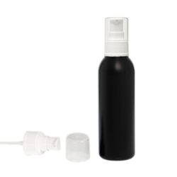 Botella 125 ml HDPE Negro con Dosificador Serum Blanco (24/410) - Botellas HDPE