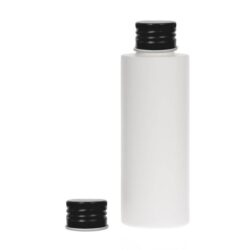 Botella 125 ml HDPE Blanco Recta con Tapón Aluminio Negro (24/410) - Botellas HDPE