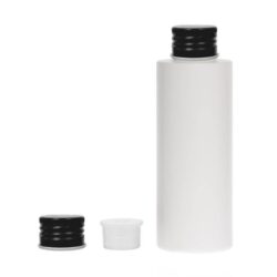 Botella 125 ml HDPE Blanco Recta con Tapón Aluminio Negro con Obturador (24/410) - Botellas HDPE