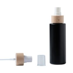 Botella 125 ml HDPE Negro Recta con Vaporizador Blanco Funda de Madera (24/410) - Botellas HDPE