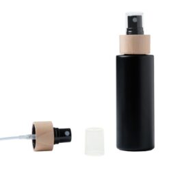 Botella 125 ml HDPE Negro Recta con Vaporizador Negro Funda de Madera (24/410) - Botellas HDPE
