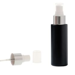Botella 125 ml HDPE Negro Recta con Vaporizador Blanco Funda Aluminio Plata (24/410) - Botellas HDPE