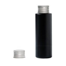 Botella 125 ml HDPE Negro Recta con Tapón Aluminio Plata (24/410) - Botellas HDPE