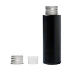 Botella 125 ml HDPE Negro Recta con Tapón Aluminio Plata con Obturador (24/410) - Botellas HDPE