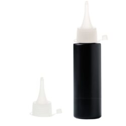 Botella 125 ml HDPE Negro Recta con Tapón Cánula Traslúcido y Capuchón de Presión (24/410) - Botellas HDPE