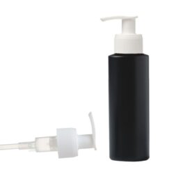 Botella 125 ml HDPE Negro Recta con Dosificador Estrecho Blanco (24/410) - Botellas HDPE