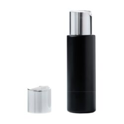 Botella 125 ml HDPE Negro Recta con Tapón Disc-Top Blanco Funda Aluminio (24/410) - Botellas HDPE