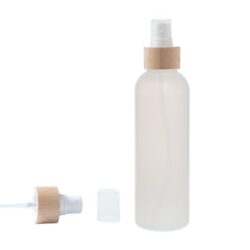 Botella 200 ml HDPE Traslúcido con Vaporizador Blanco Funda de Madera (24/410) - Botellas HDPE